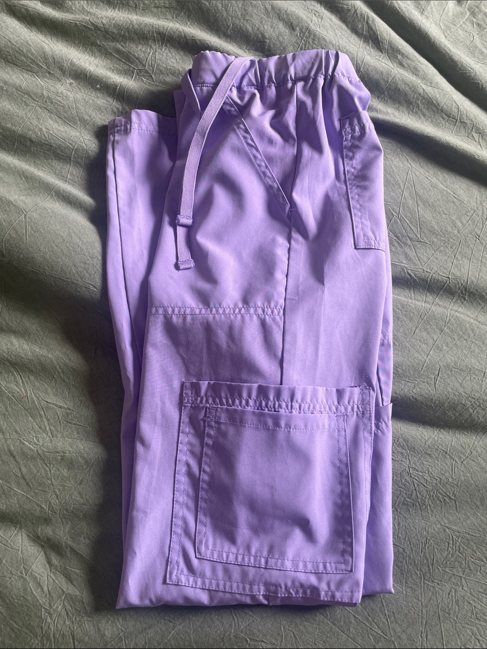 Lilac Drawstring Cargo Scrub Pants